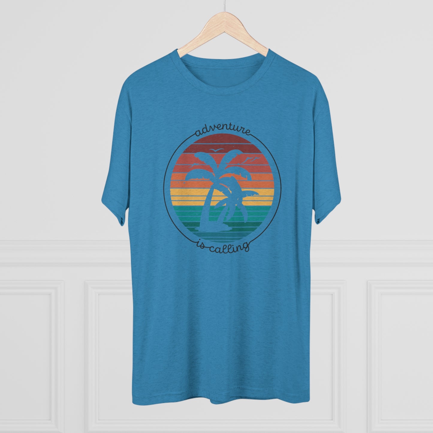 Adventure is Calling with Palm Trees Unisex Tri-Blend Crew Tee