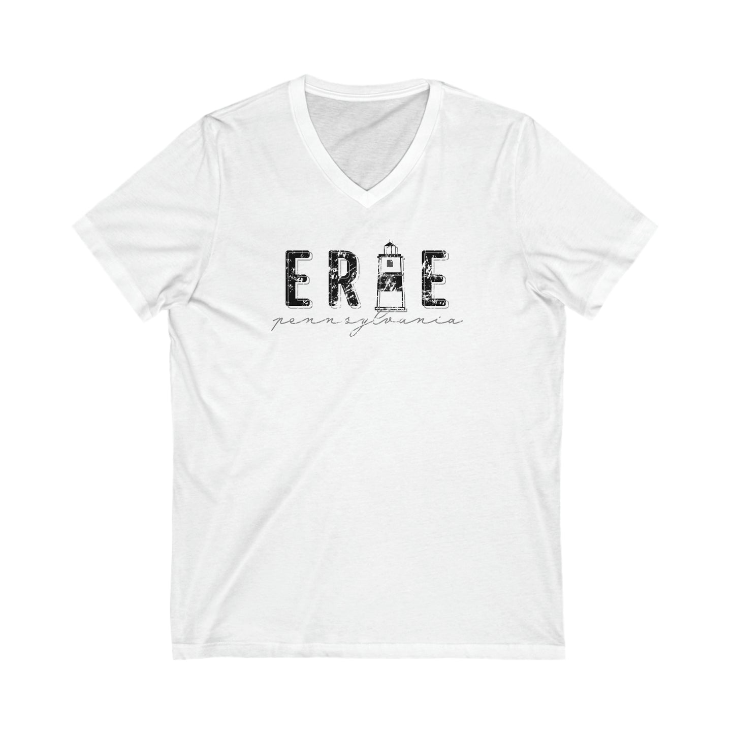 Erie PA with Lighthouse Jersey Short Sleeve V-Neck Tee