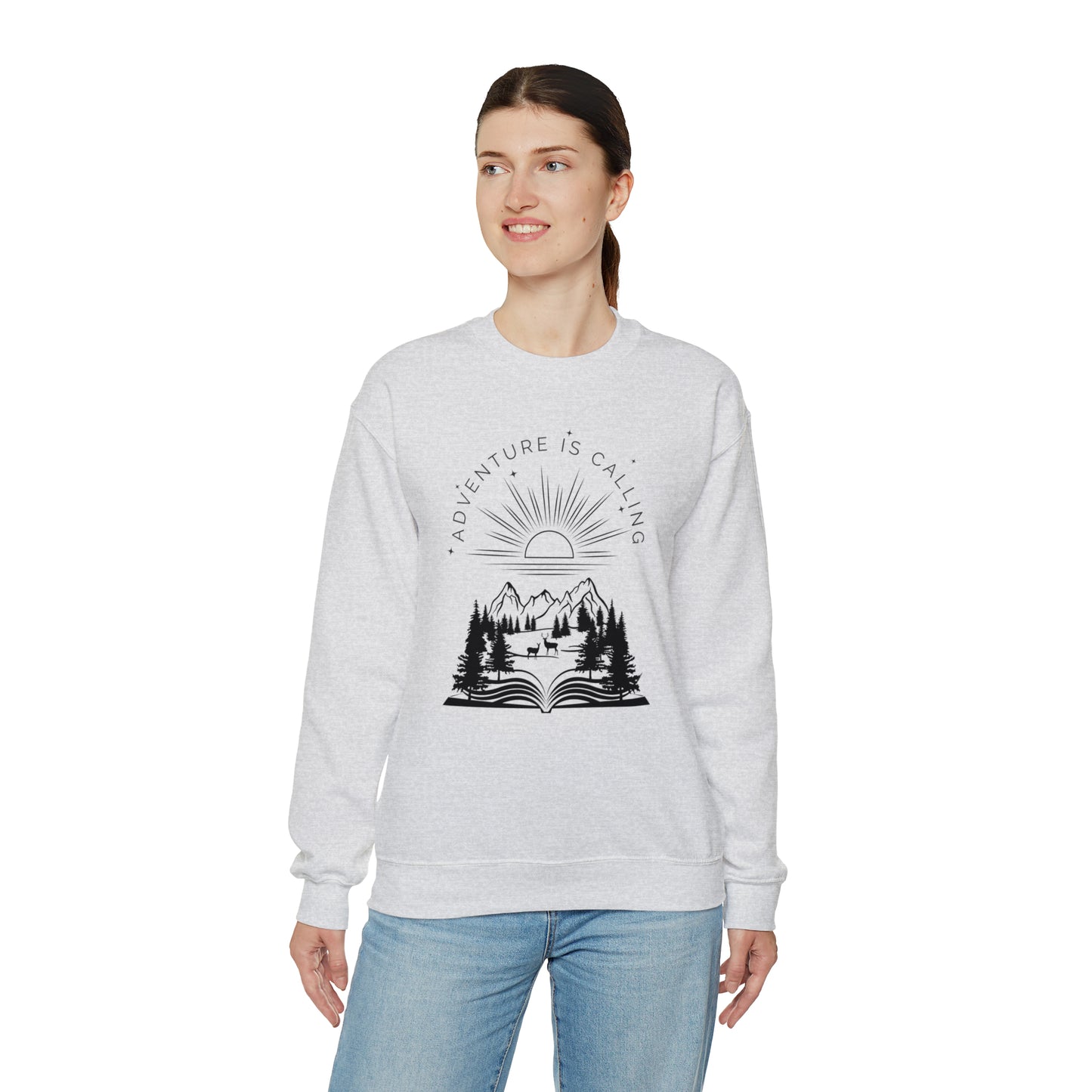 Adventure is Calling for Reading Lovers Heavy Blend™ Crewneck Sweatshirt