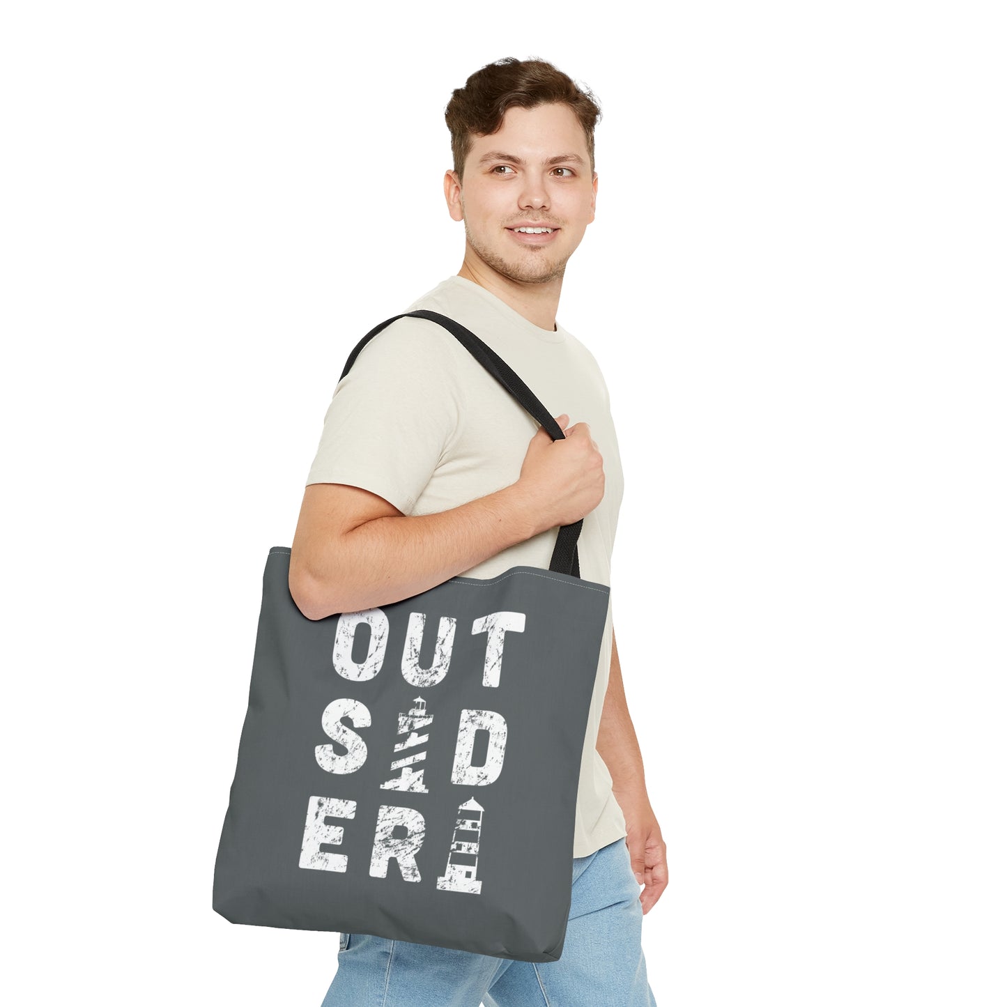 OUTSIDER with lighthouses LARGE Tote Bag