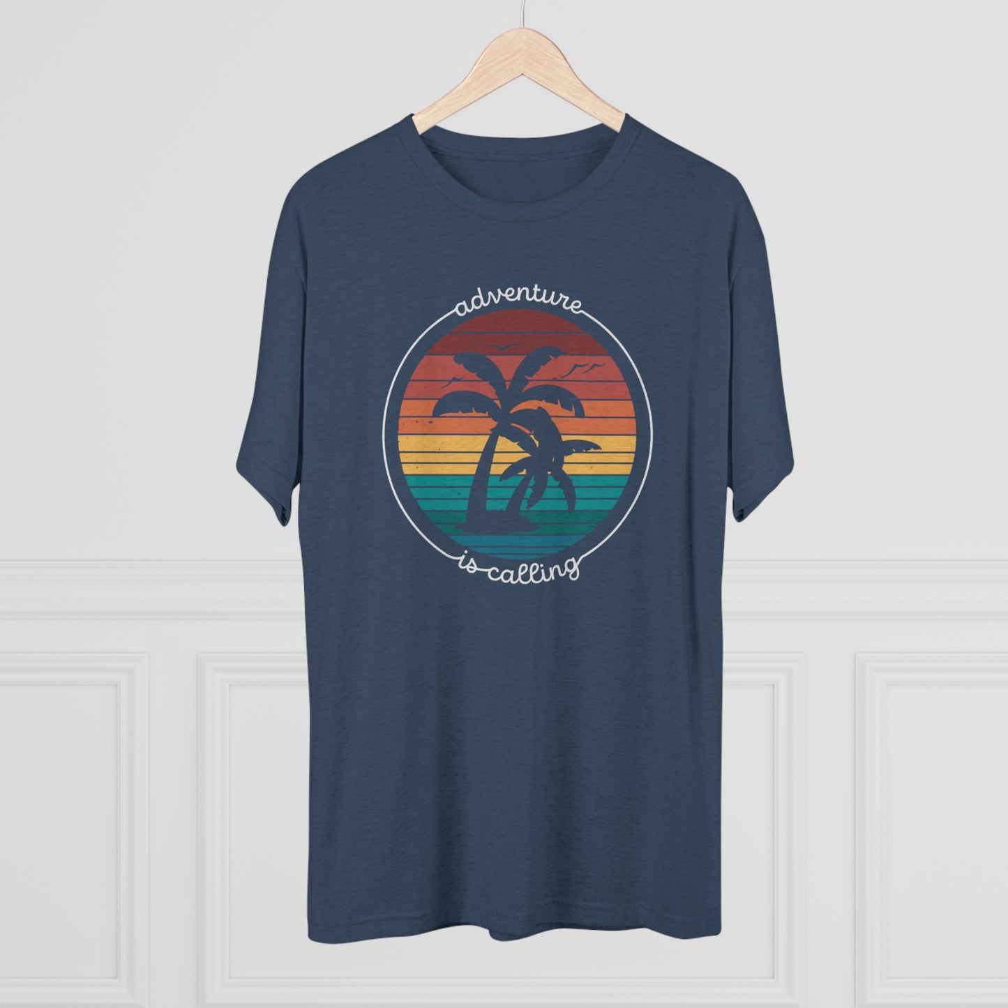 Adventure is Calling with Palm Trees Unisex Tri-Blend Crew Tee