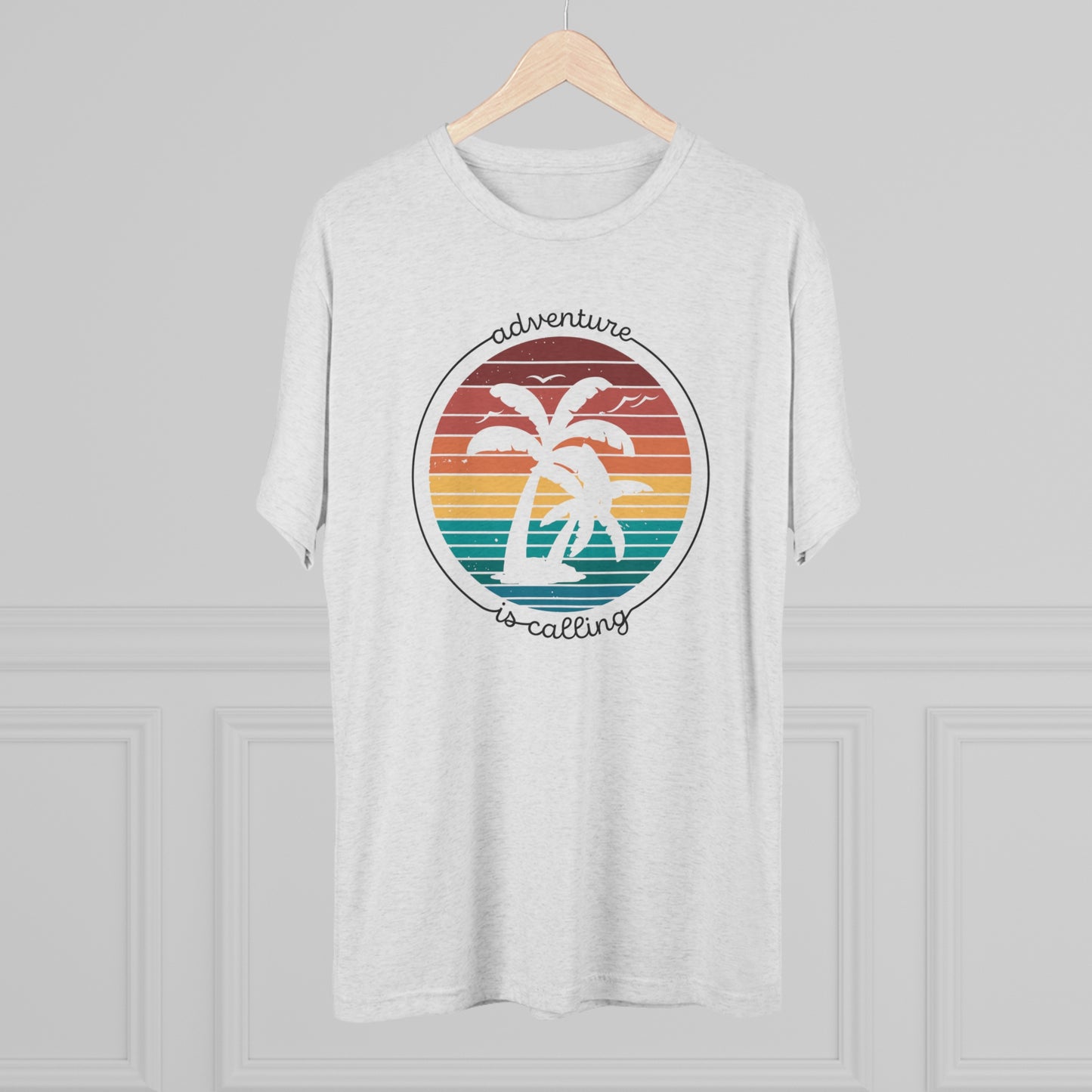Adventure is Calling with Palm Trees Unisex Tri-Blend Crew Tee