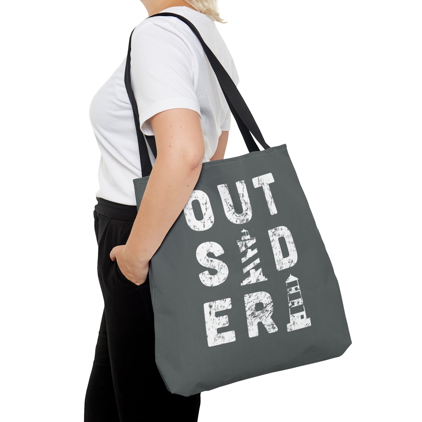 OUTSIDER with lighthouses LARGE Tote Bag