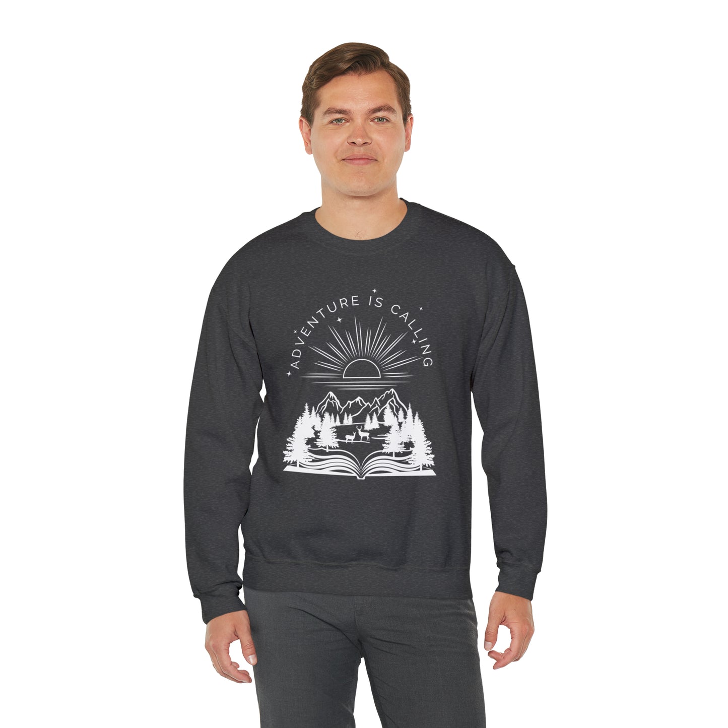 Adventure is Calling for Reading Lovers Heavy Blend™ Crewneck Sweatshirt