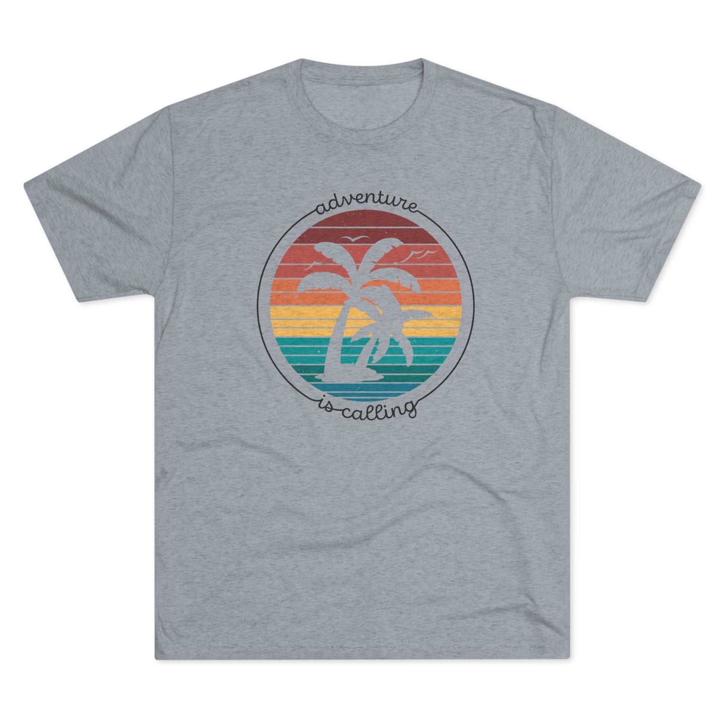 Adventure is Calling with Palm Trees Unisex Tri-Blend Crew Tee