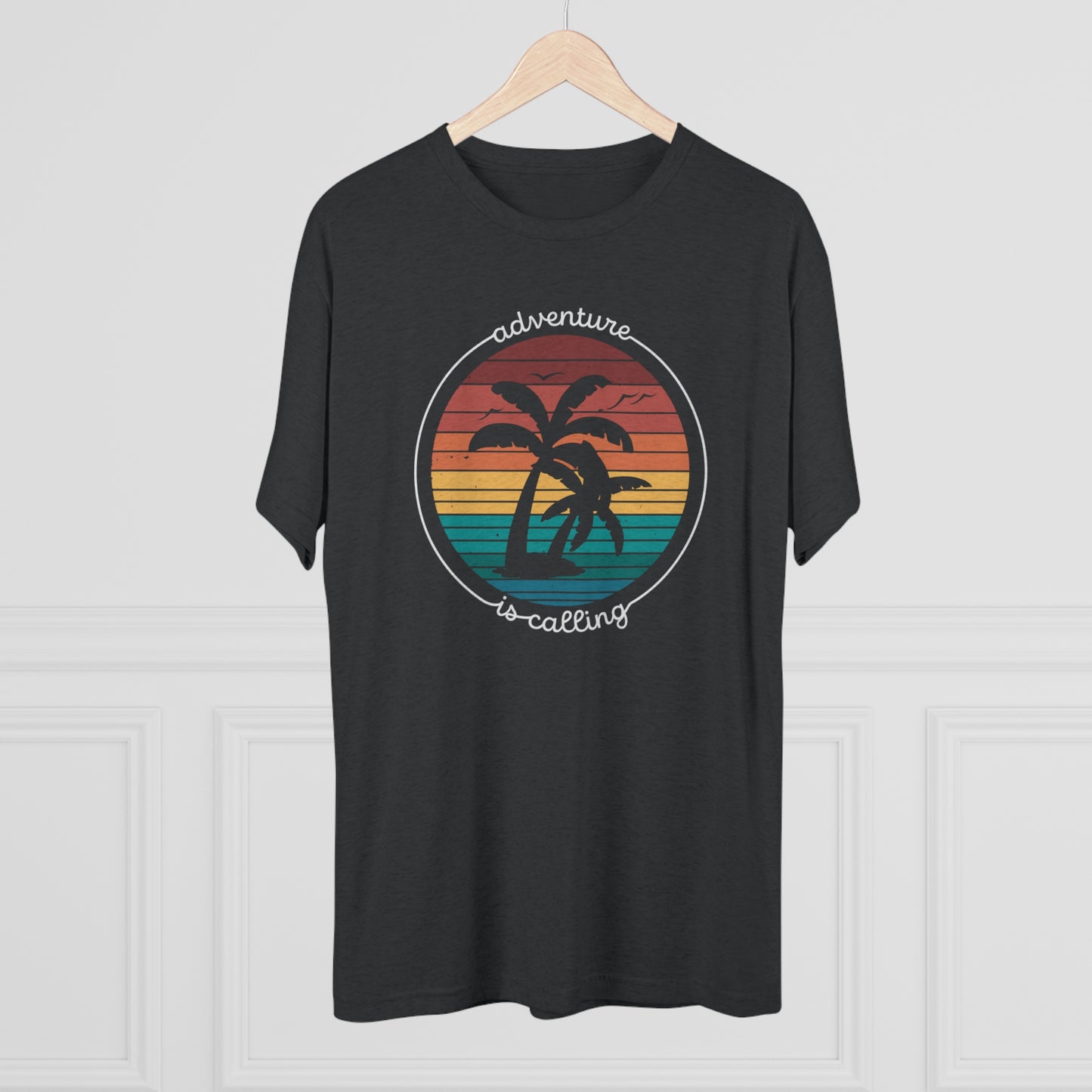 Adventure is Calling with Palm Trees Unisex Tri-Blend Crew Tee
