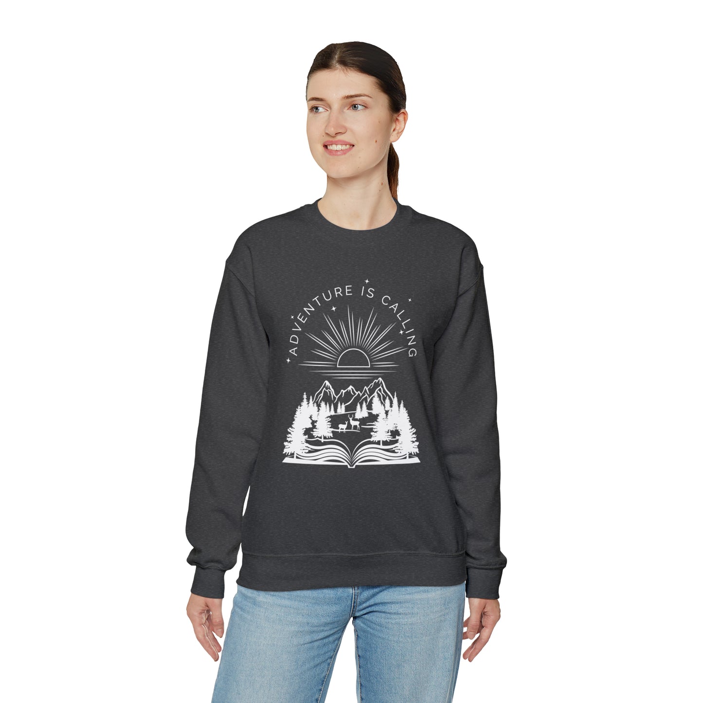 Adventure is Calling for Reading Lovers Heavy Blend™ Crewneck Sweatshirt