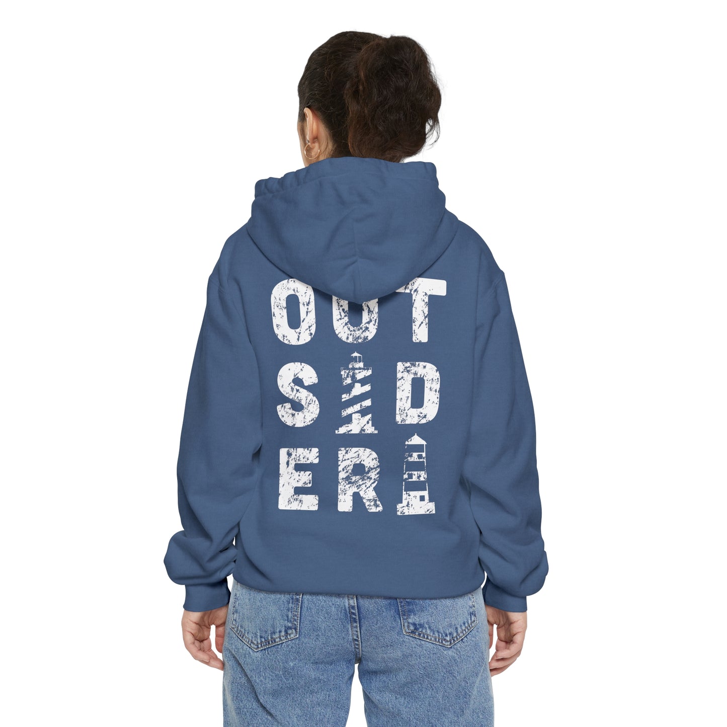 Outsider with Lighthouse (front & back) Unisex Garment-Dyed Hoodie