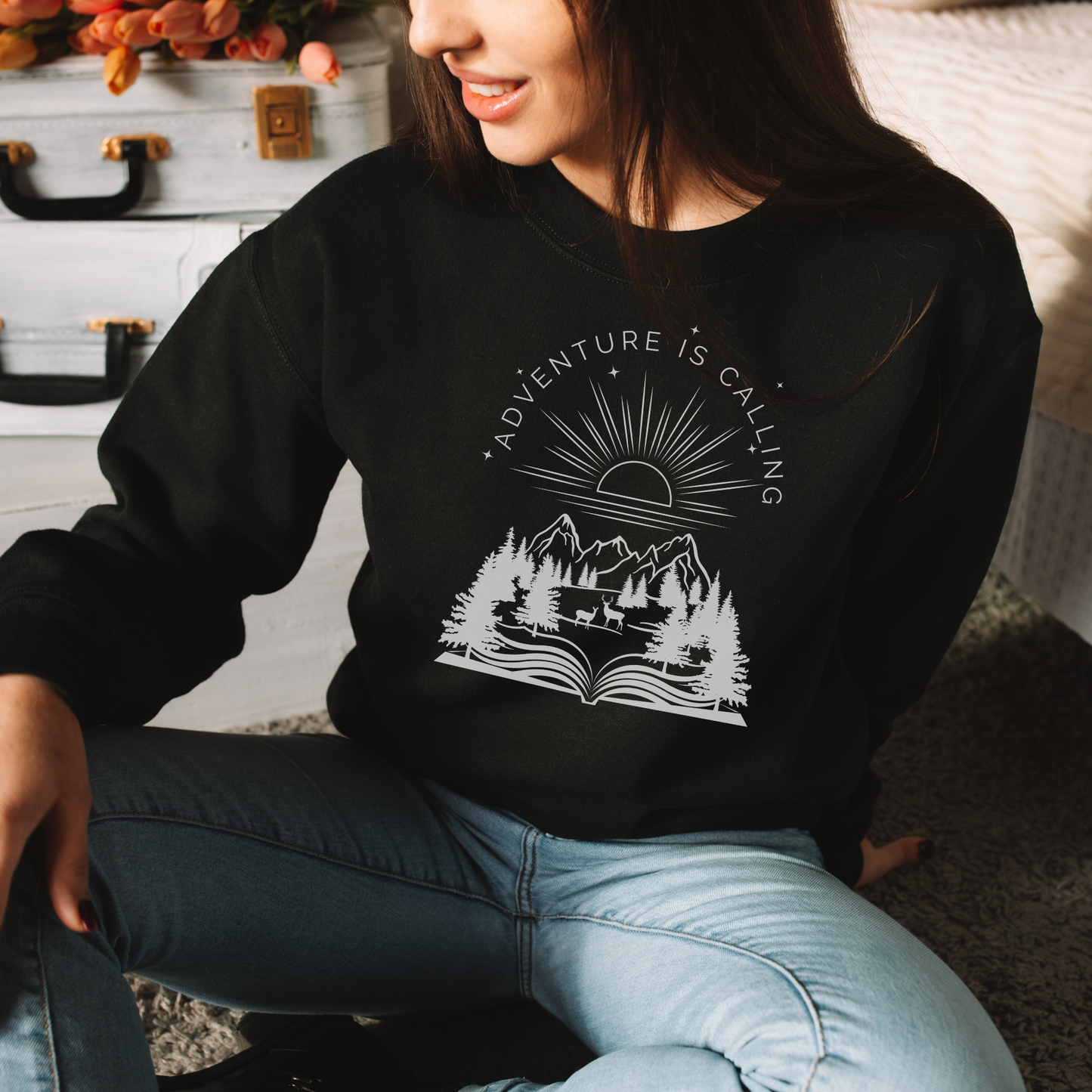 Adventure is Calling for Reading Lovers Heavy Blend™ Crewneck Sweatshirt