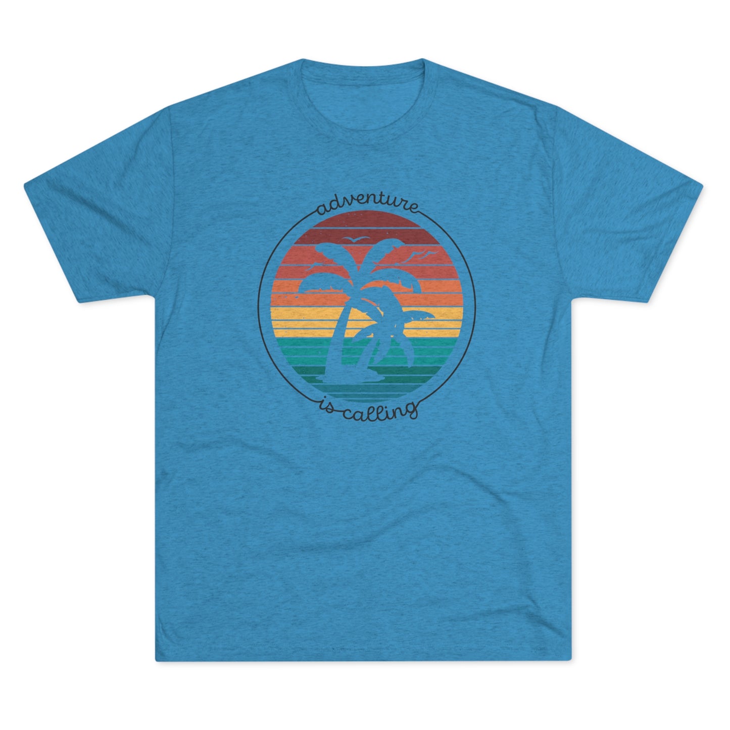 Adventure is Calling with Palm Trees Unisex Tri-Blend Crew Tee