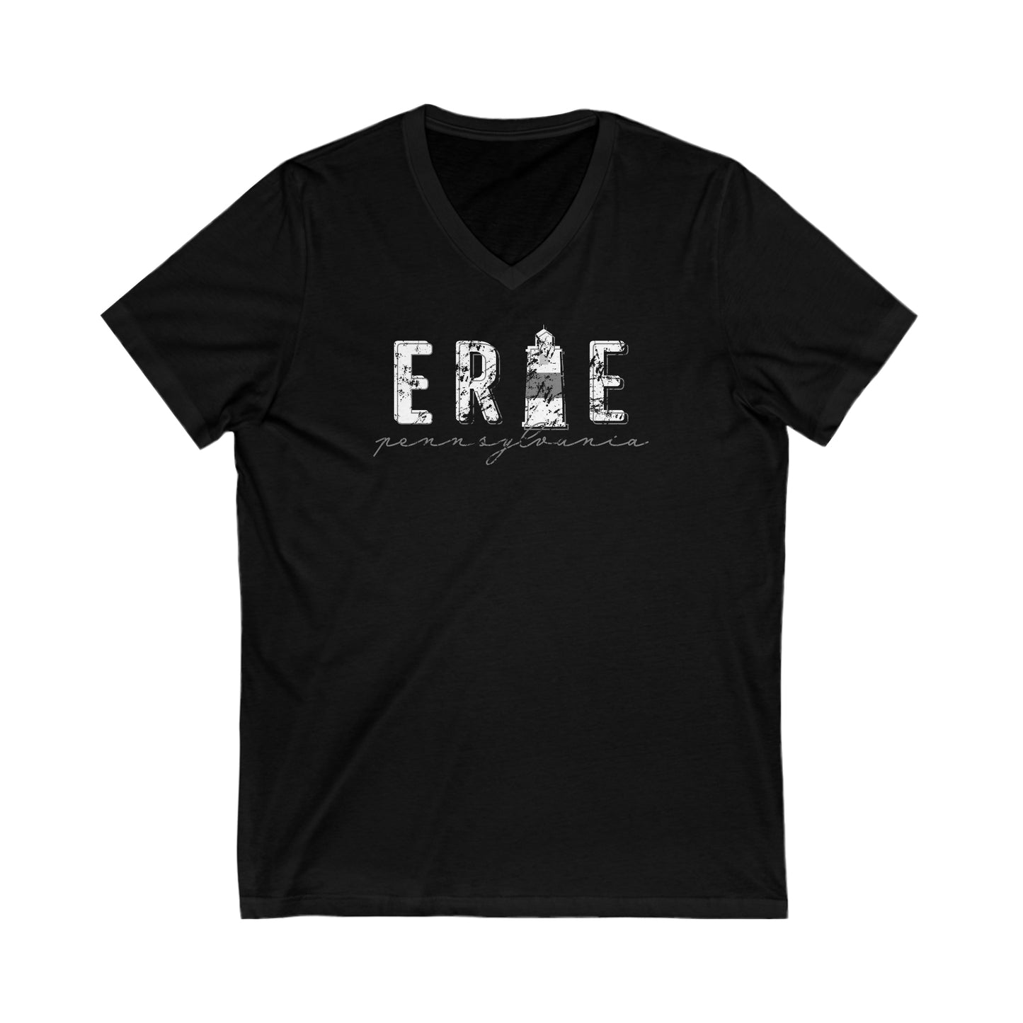 Erie PA with Lighthouse Jersey Short Sleeve V-Neck Tee