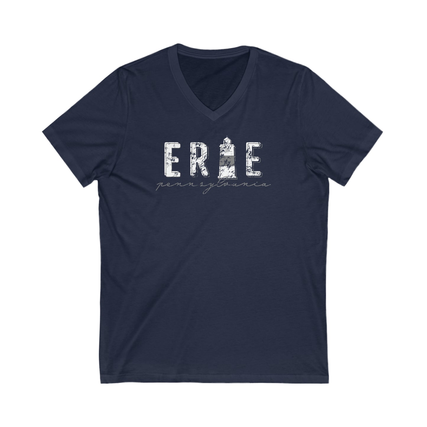 Erie PA with Lighthouse Jersey Short Sleeve V-Neck Tee