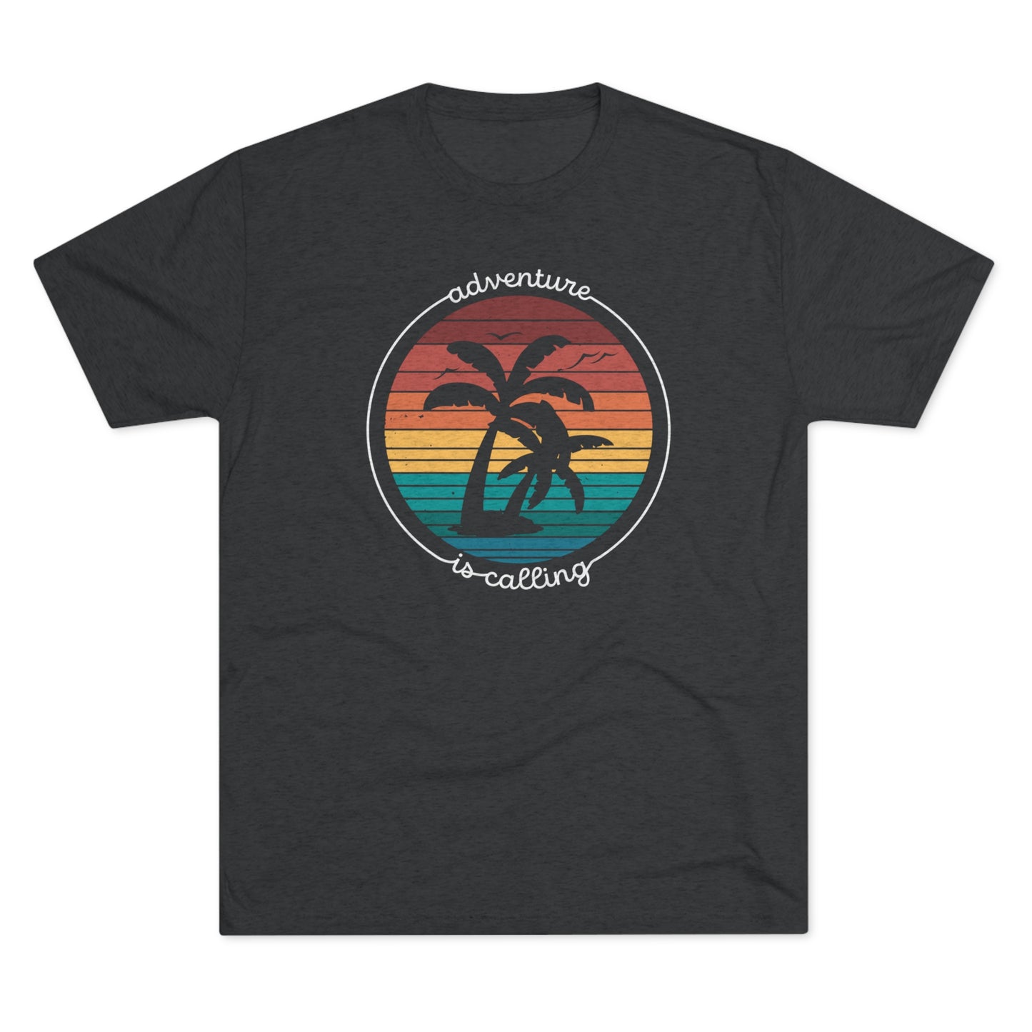 Adventure is Calling with Palm Trees Unisex Tri-Blend Crew Tee