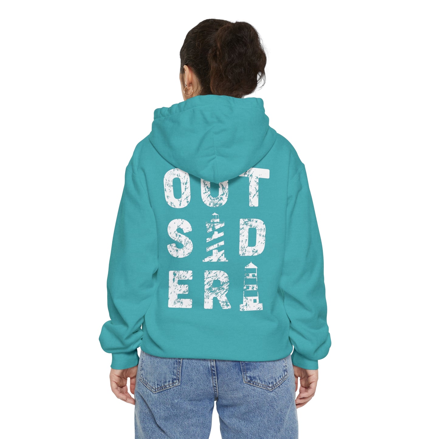 Outsider with Lighthouse (front & back) Unisex Garment-Dyed Hoodie